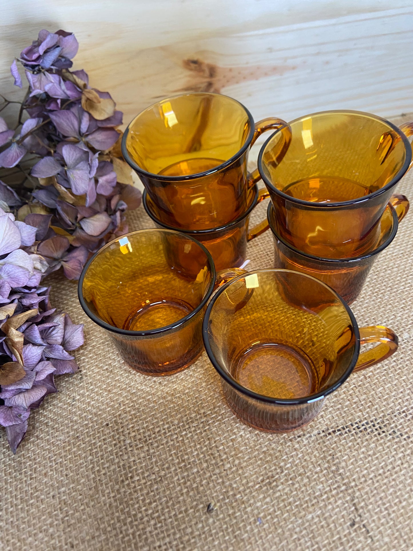 Tasses à café Vintage en verre ambré fumé