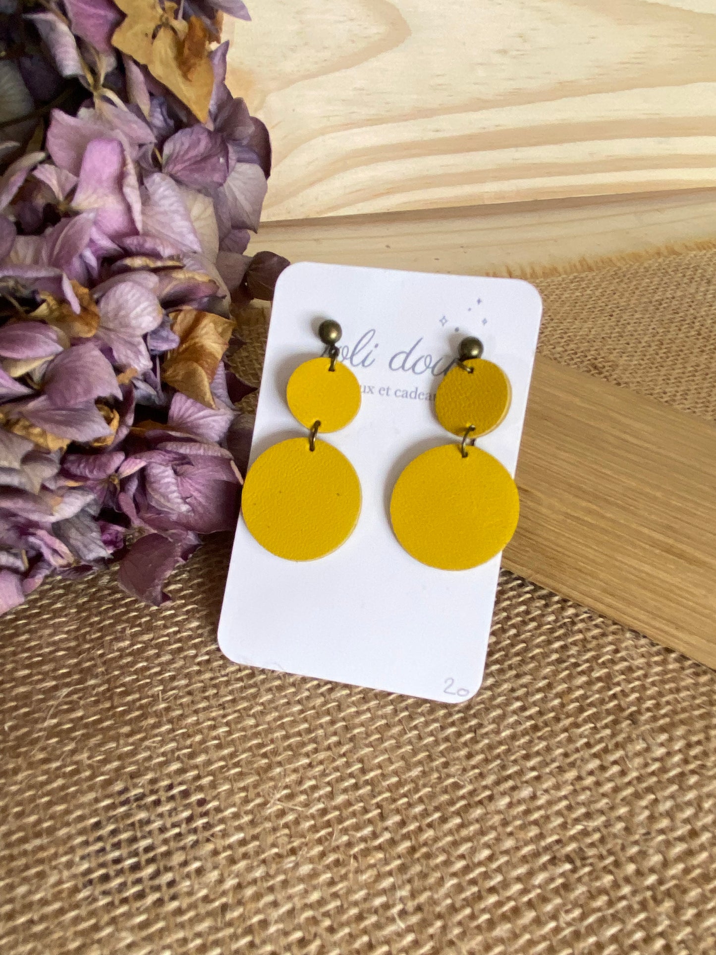Boucle d'oreille Crochet Laiton, Cuir recyclé