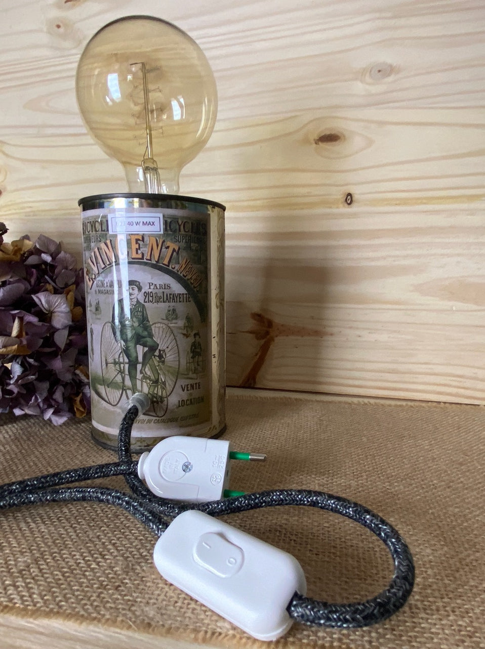 Lampe vintage chevetboîte en fer argente vert "Vincent"