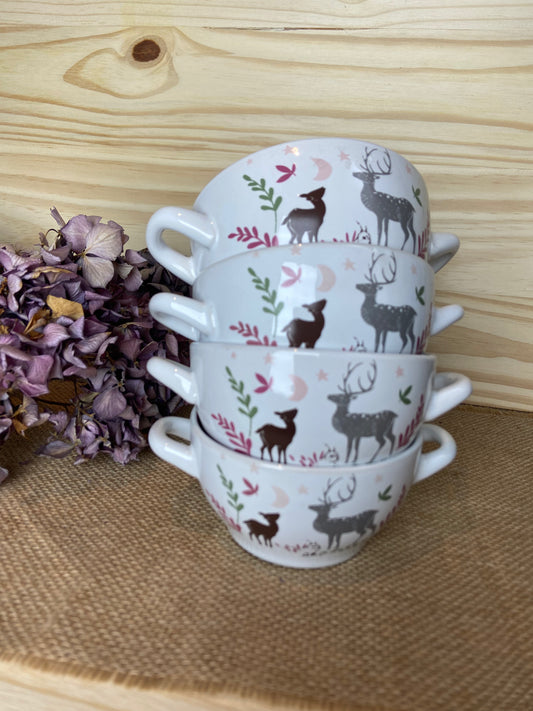Bols à anse en céramique – Décor cerf
