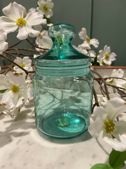Petite bonbonnière en verre bleu/vert