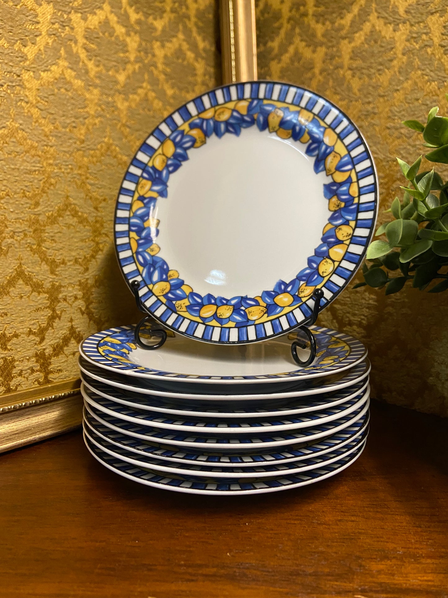 9 assiettes dessert bleu et citron
