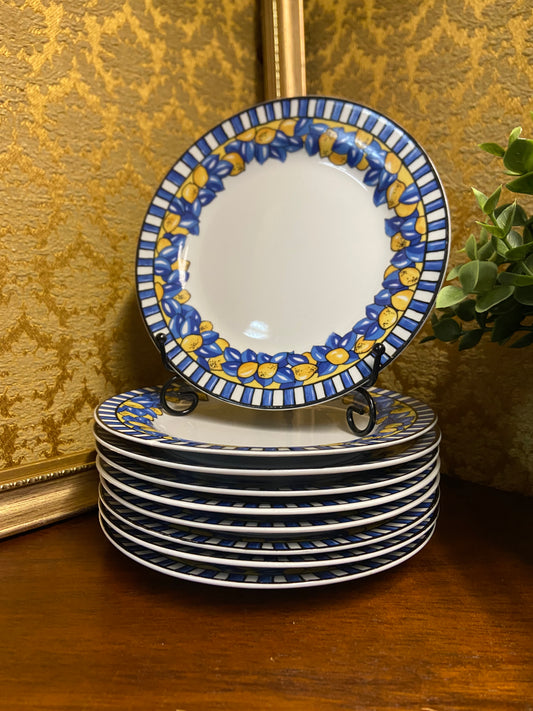 9 assiettes dessert bleu et citron