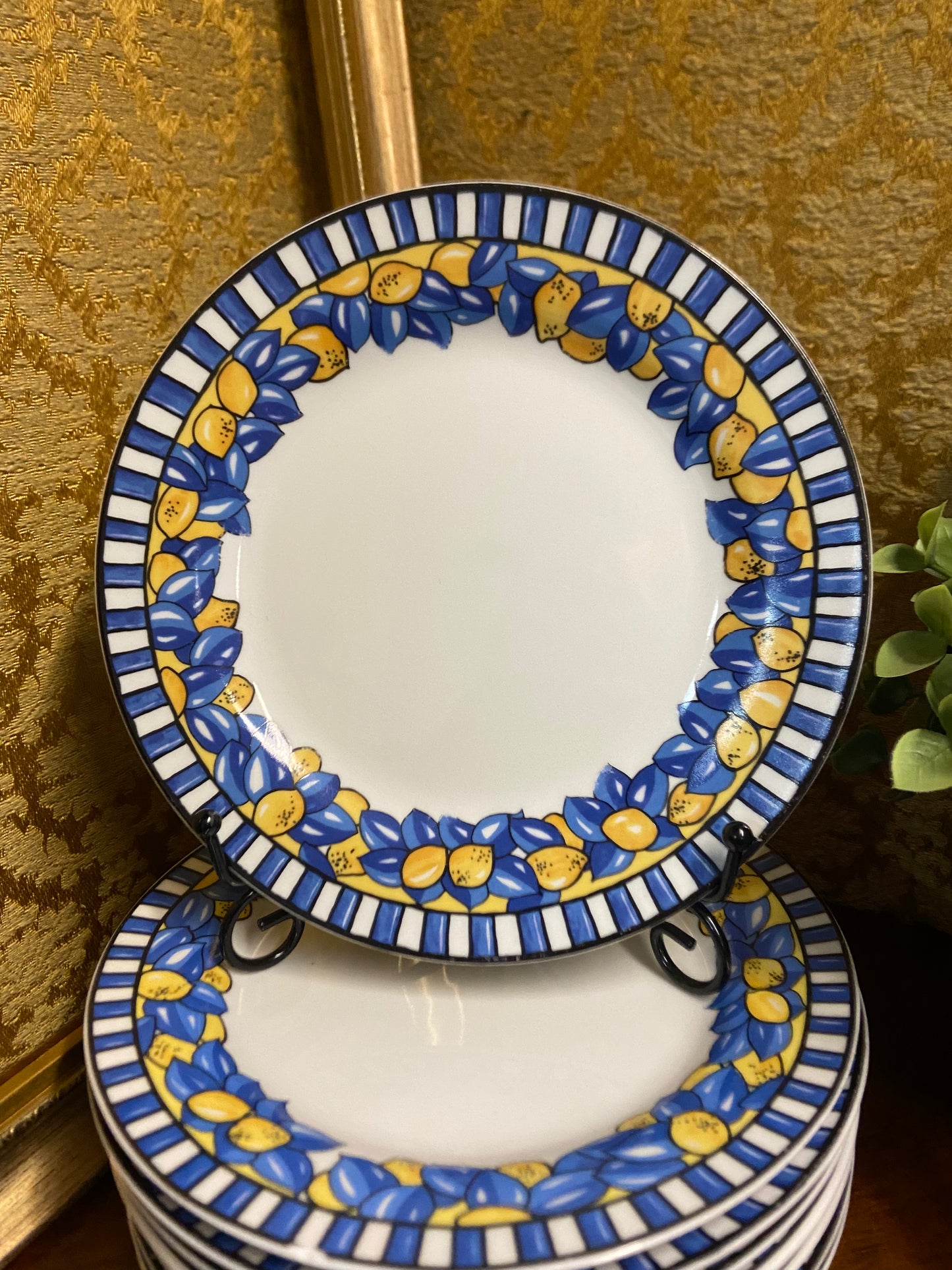 9 assiettes dessert bleu et citron