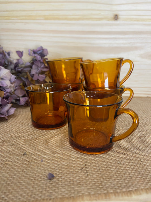 Tasses à café Vintage en verre ambré fumé