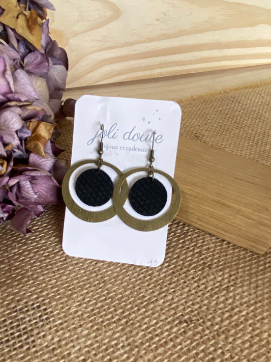 Boucle d'oreille Crochet Laiton, Cuir recyclé