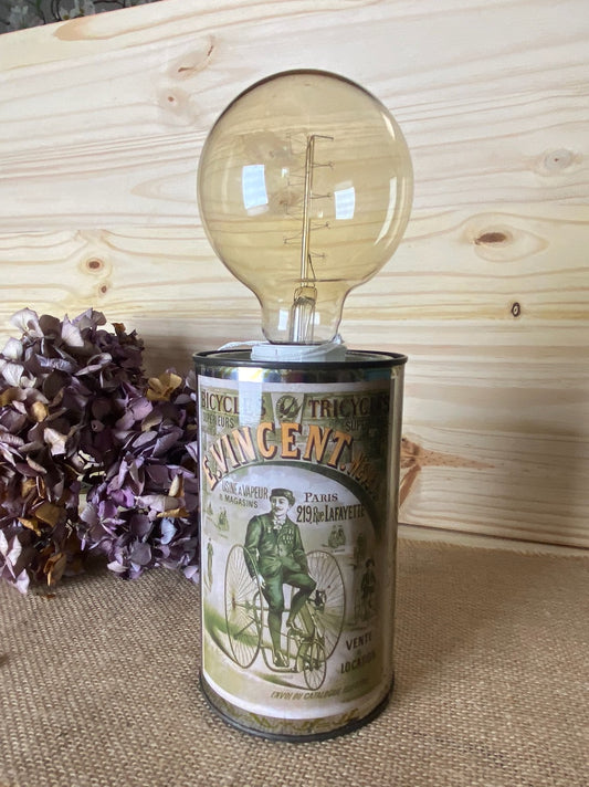 Lampe vintage chevetboîte en fer argente vert "Vincent"
