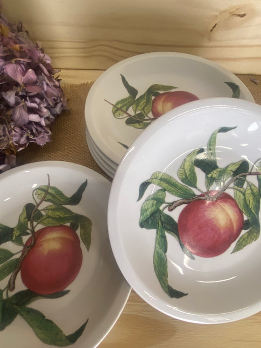 6 assiettes à dessert en porcelaine motif pêche et feuilles